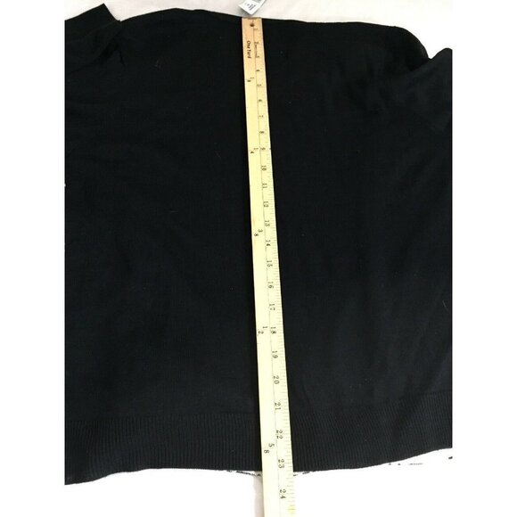 New Directions Sweater PM Drape Neck Black White Mixed Print Shoulder Zip Goth - Picture 10 of 12